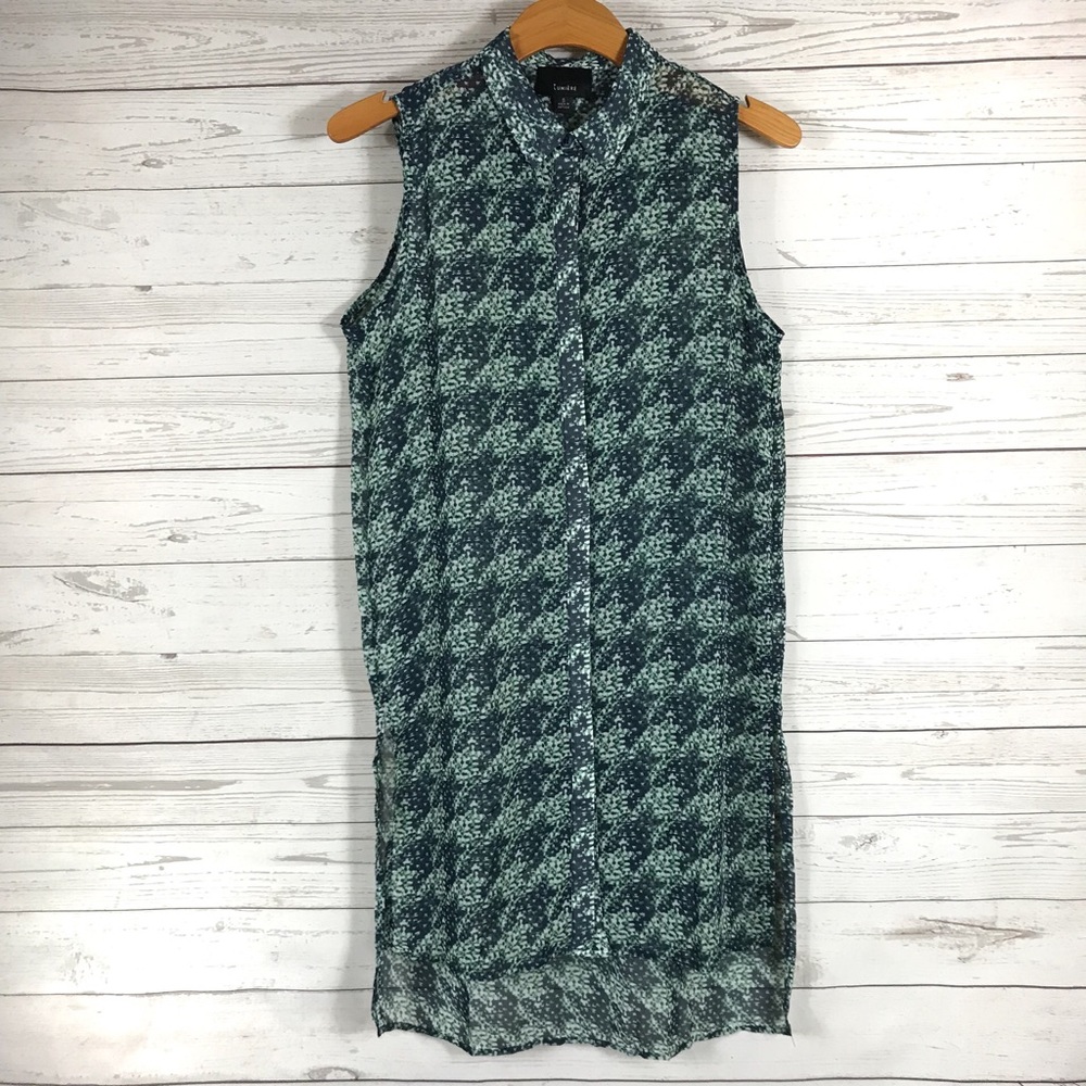 Lumiere Tunic Top NEW Blouse Sheer Button Front Sleeveless Casual Spring Summer